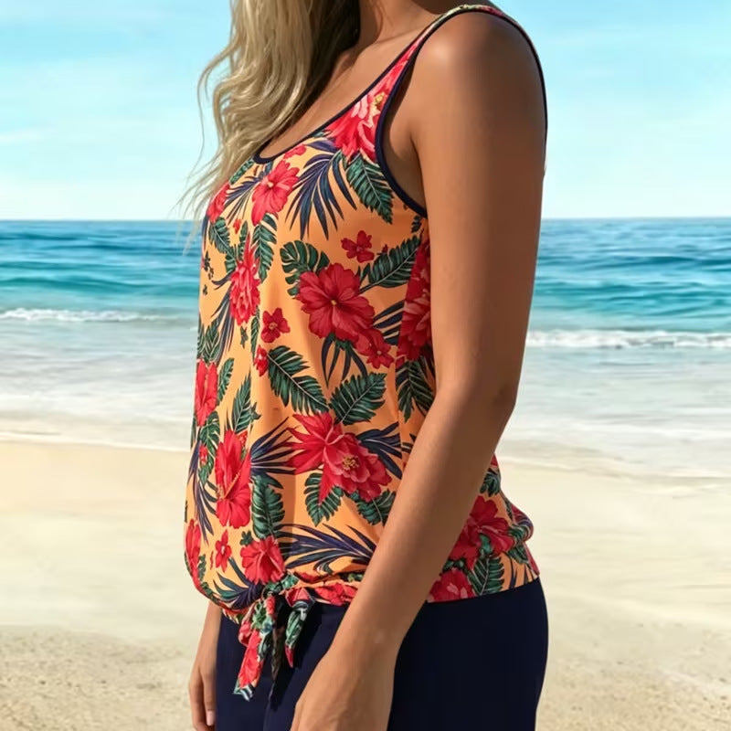 Womens Floral Print Plus Size Two Piece Swimsuit