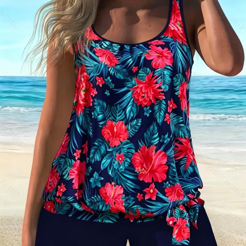 Womens Floral Print Plus Size Two Piece Swimsuit