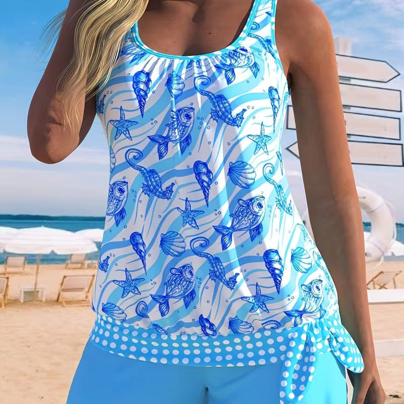Womens Floral Print Plus Size Two Piece Swimsuit