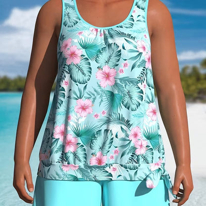 Womens Floral Print Plus Size Two Piece Swimsuit