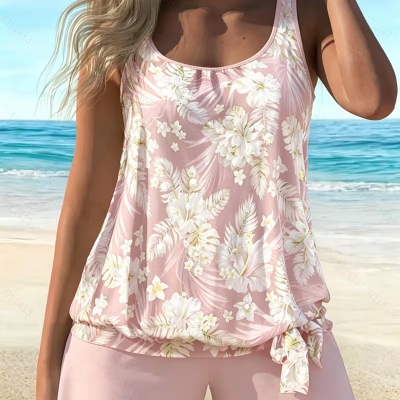 Womens Floral Print Plus Size Two Piece Swimsuit