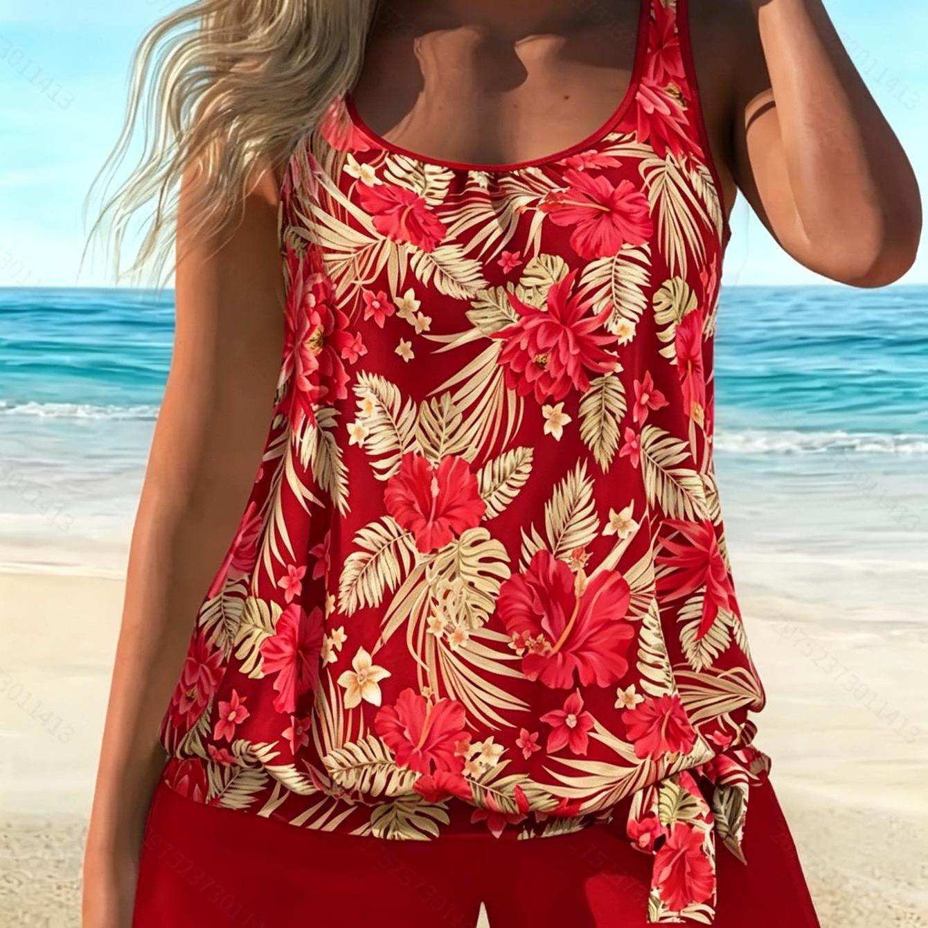 Womens Floral Print Plus Size Two Piece Swimsuit