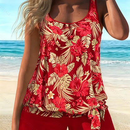 Womens Floral Print Plus Size Two Piece Swimsuit