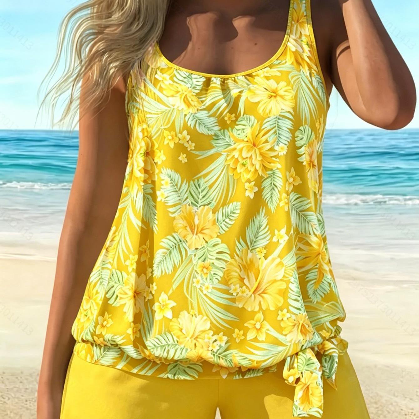 Womens Floral Print Plus Size Two Piece Swimsuit