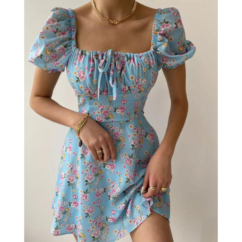 Womens Floral Print Puff Sleeve Dress