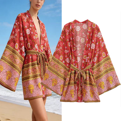 Womens Floral Print Rayon Beach Kimono