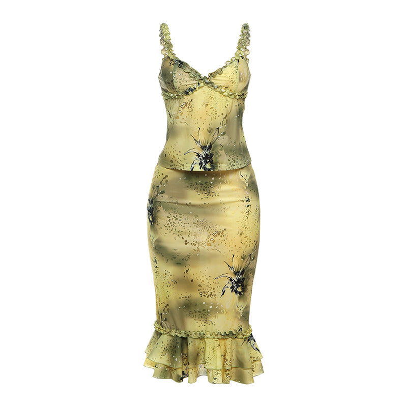 Womens Floral Print V-Neck Dress Set