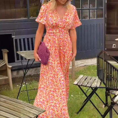 Womens Floral Print V-Neck Dress