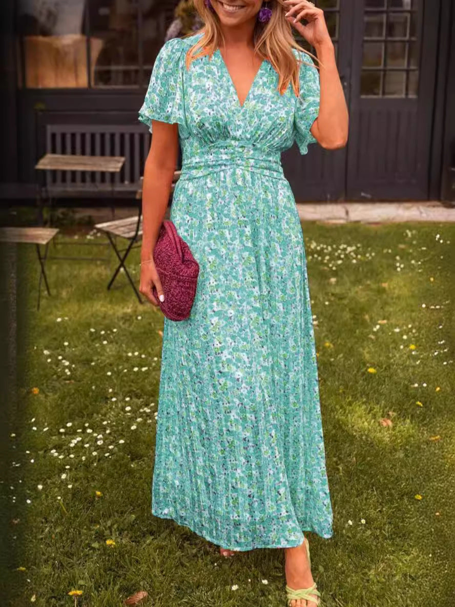 Womens Floral Print V-Neck Dress