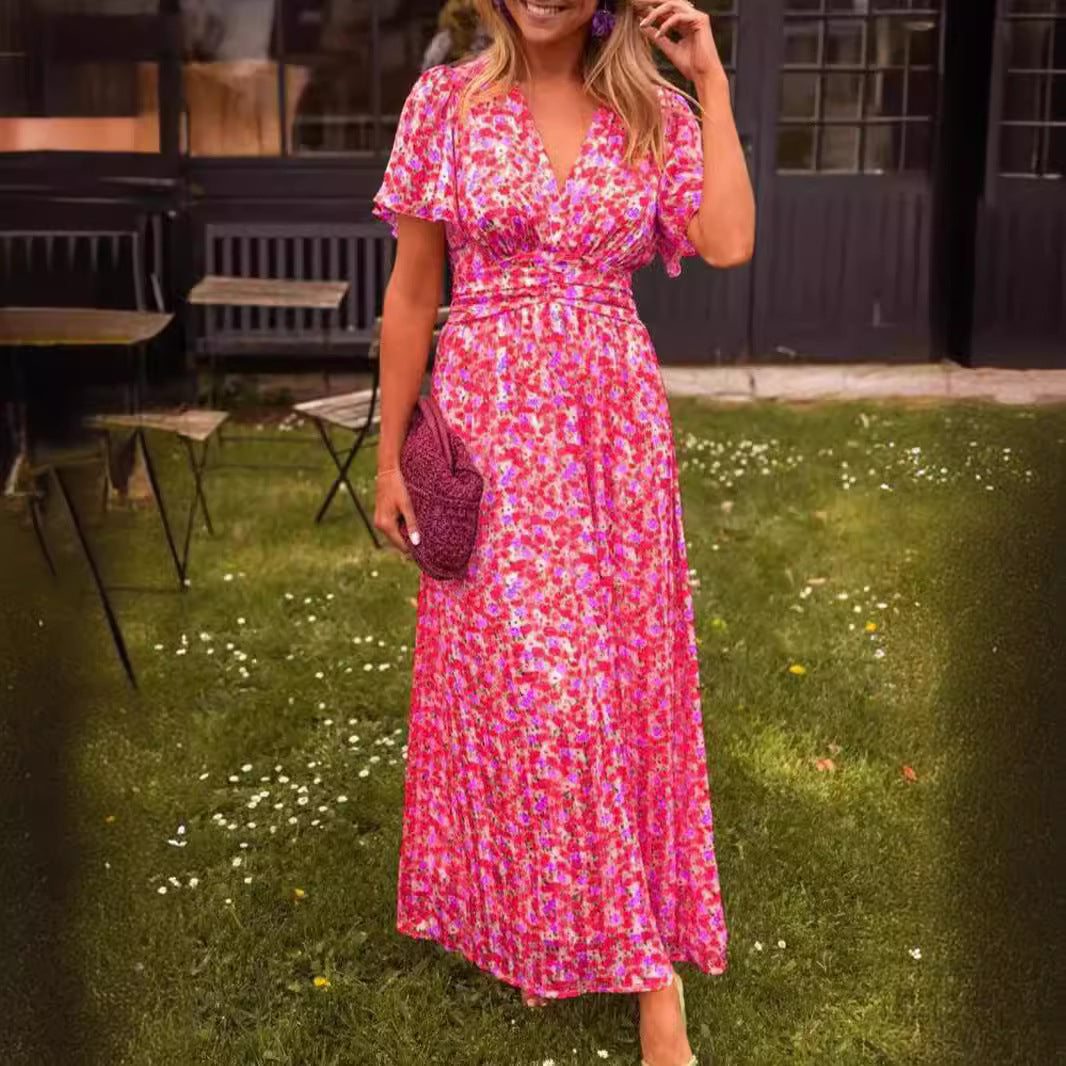 Womens Floral Print V-Neck Dress