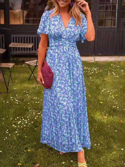 Womens Floral Print V-Neck Dress