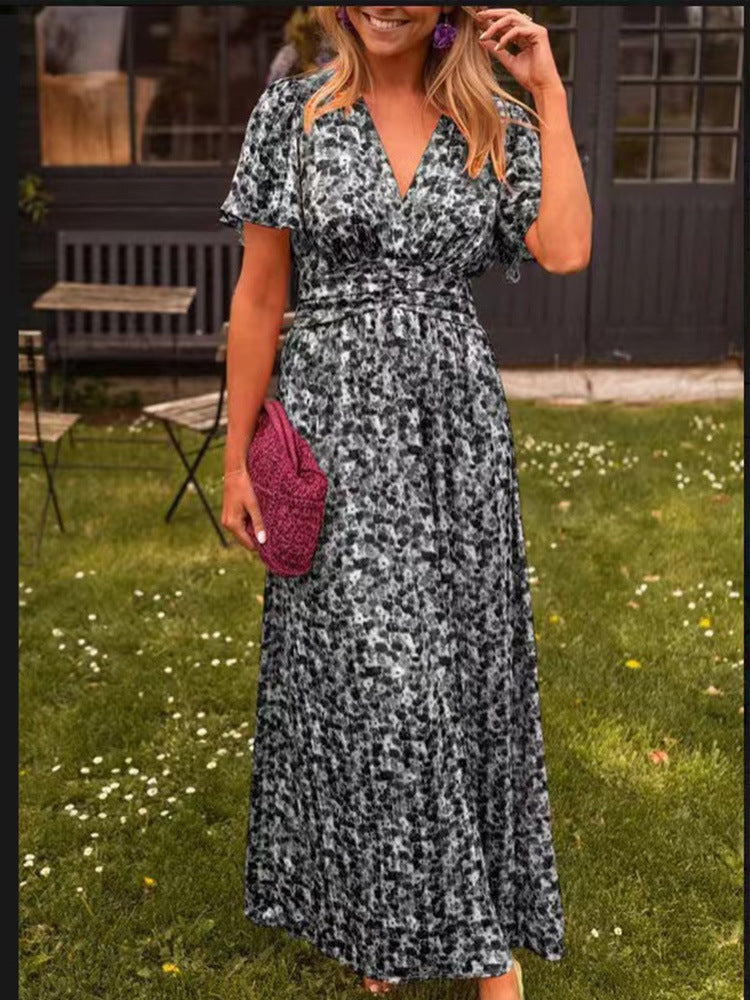 Womens Floral Print V-Neck Dress