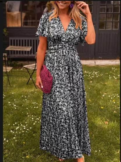 Womens Floral Print V-Neck Dress