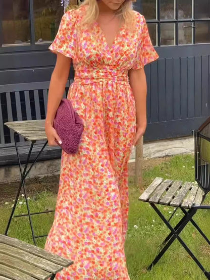 Womens Floral Print V-Neck Dress