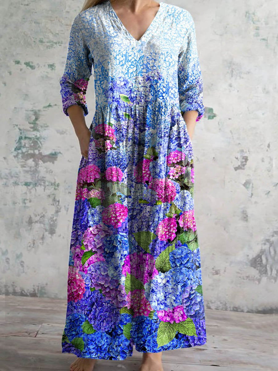 Womens Floral Print V-neck Dress