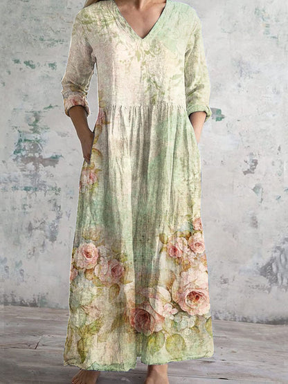 Womens Floral Print V-neck Dress