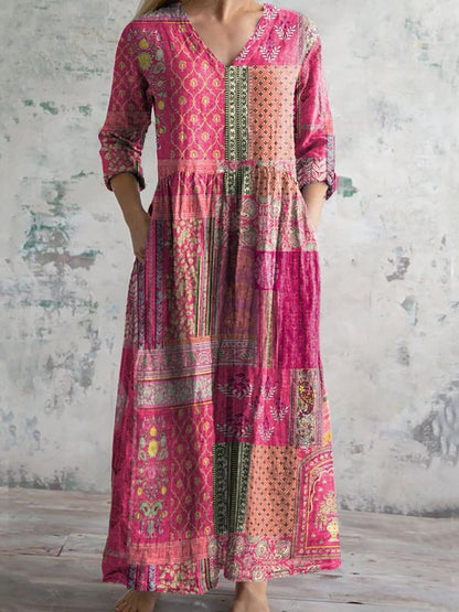 Womens Floral Print V-neck Dress