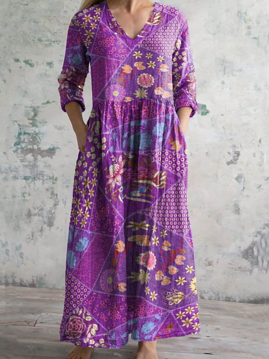Womens Floral Print V-neck Dress