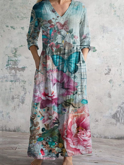 Womens Floral Print V-neck Dress