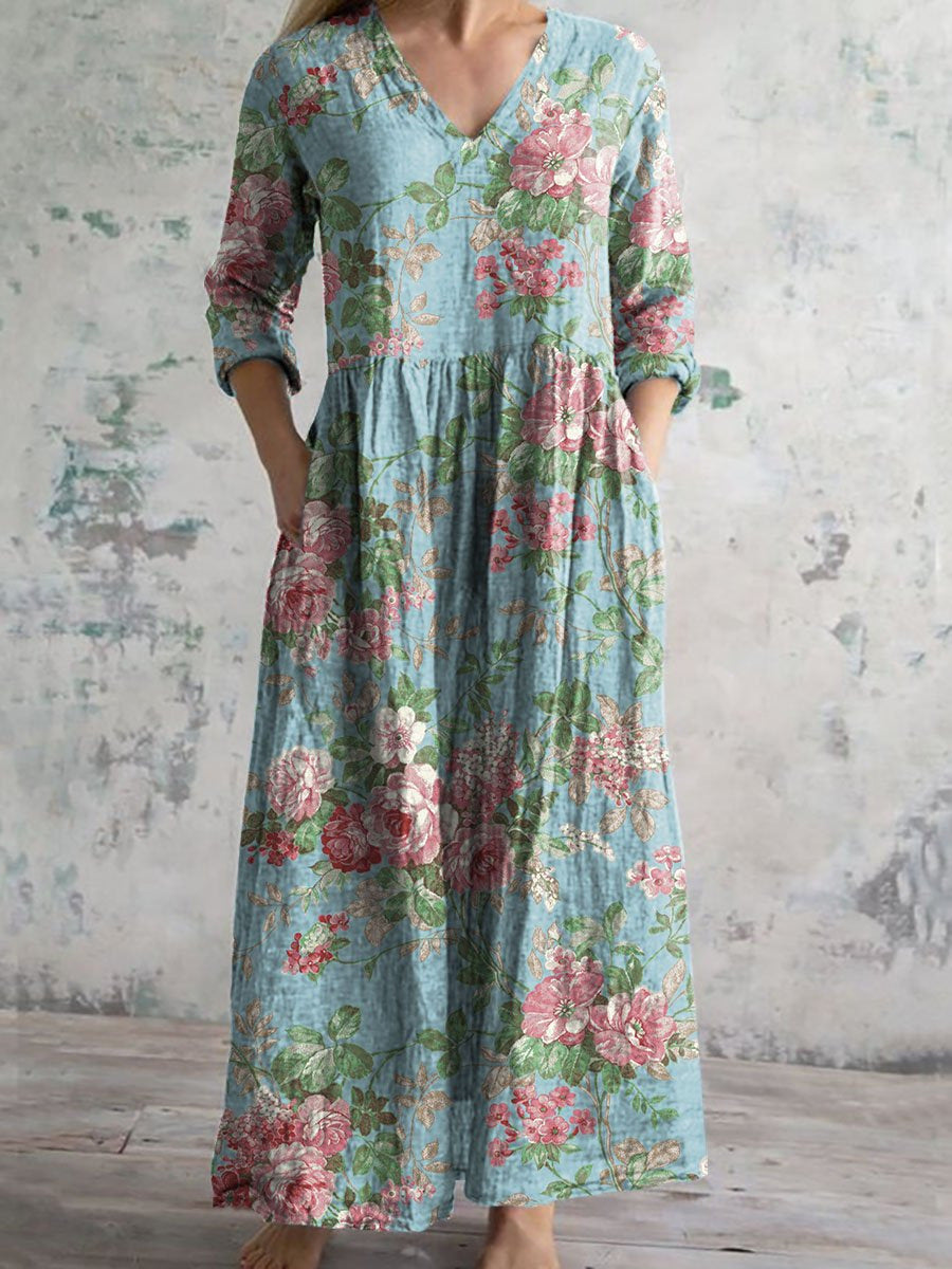 Womens Floral Print V-neck Dress