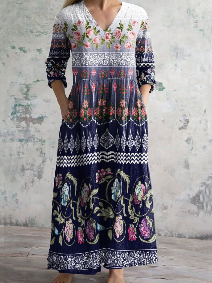 Womens Floral Print V-neck Dress