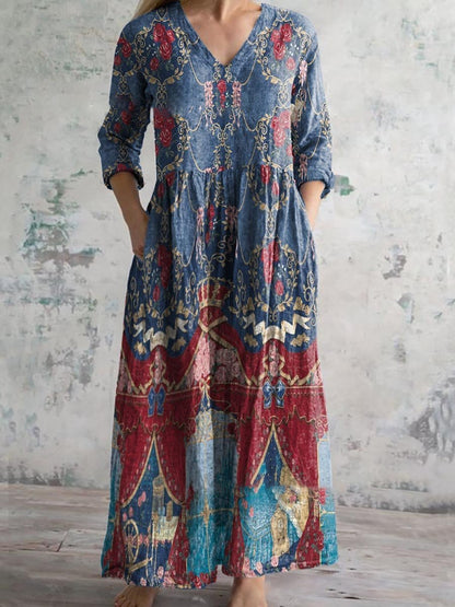 Womens Floral Print V-neck Dress
