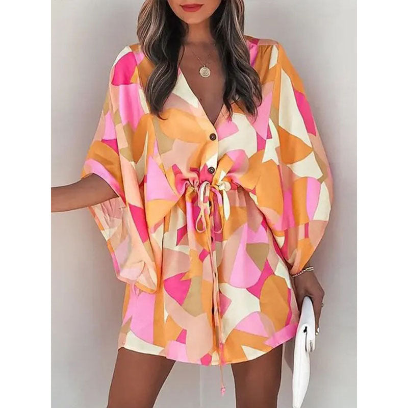 Womens Floral Print V-Neck Dress