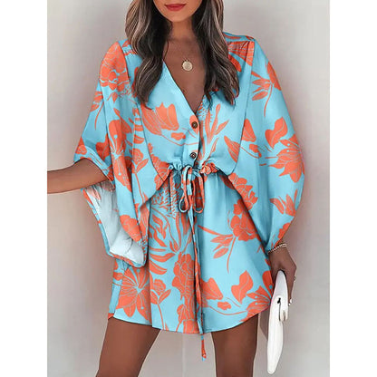 Womens Floral Print V-Neck Dress
