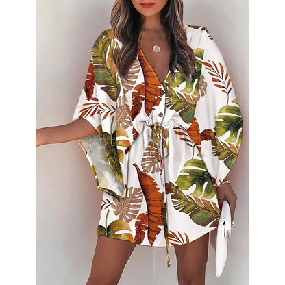 Womens Floral Print V-Neck Dress