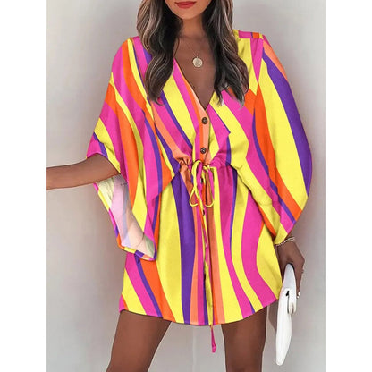 Womens Floral Print V-Neck Dress