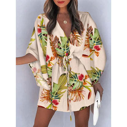 Womens Floral Print V-Neck Dress