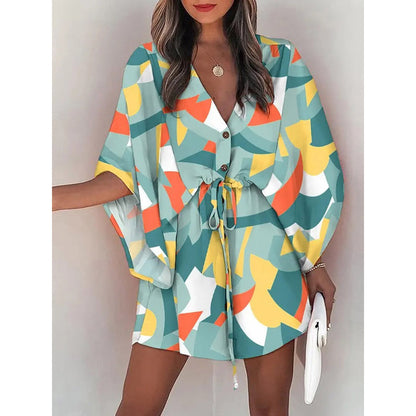 Womens Floral Print V-Neck Dress
