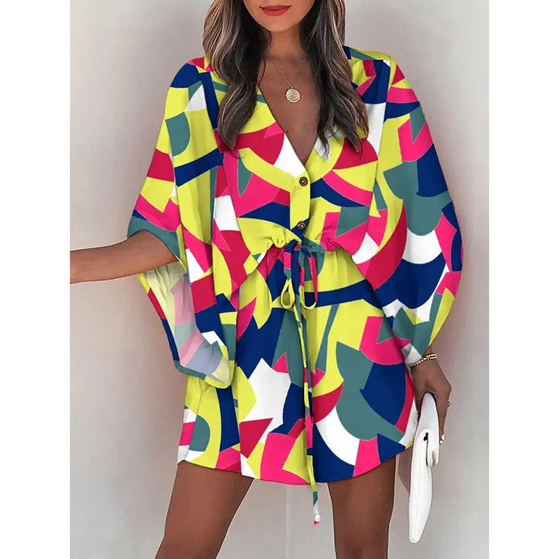 Womens Floral Print V-Neck Dress