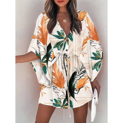 Womens Floral Print V-Neck Dress
