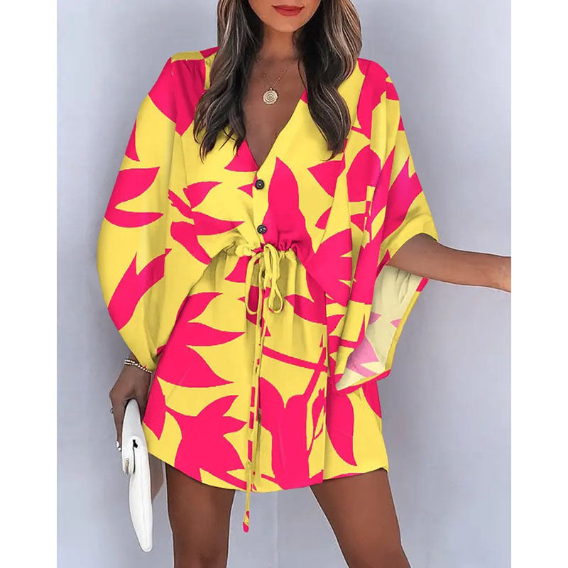 Womens Floral Print V-Neck Dress
