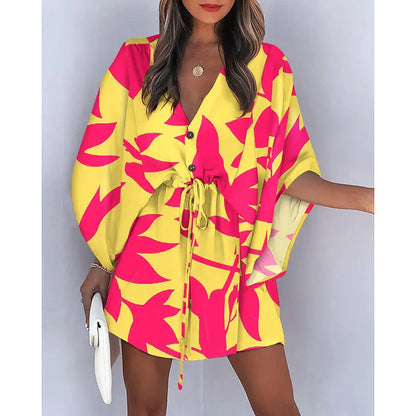 Womens Floral Print V-Neck Dress