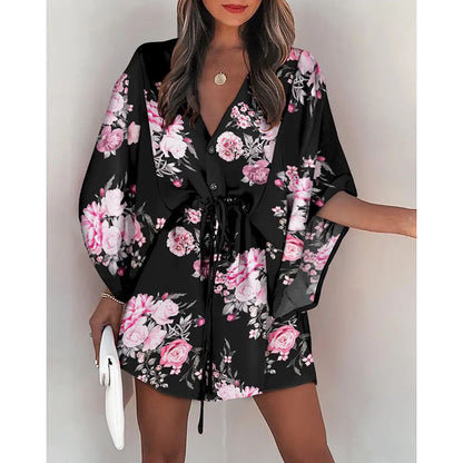 Womens Floral Print V-Neck Dress