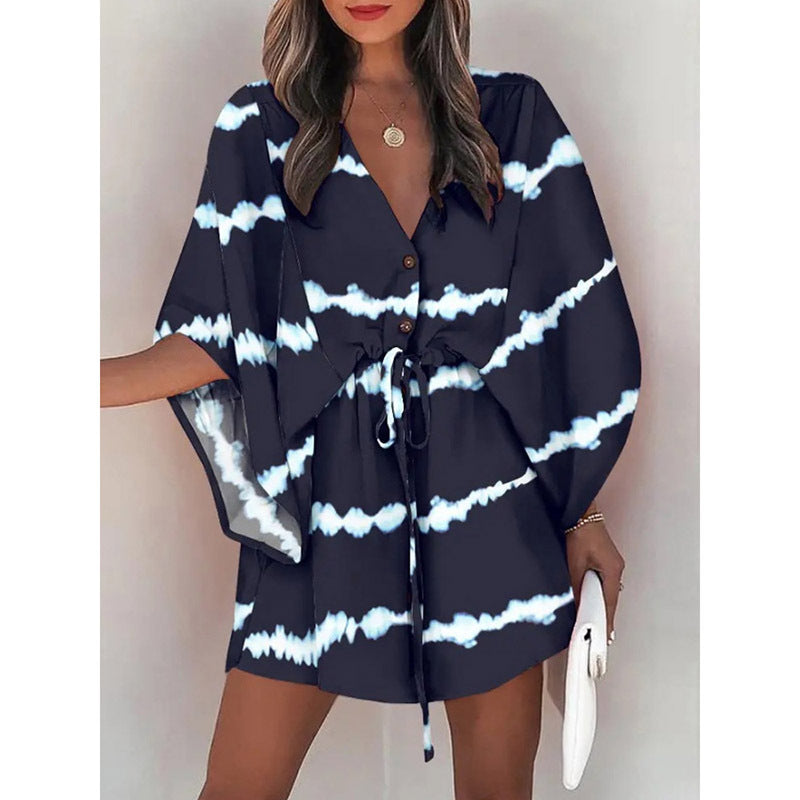 Womens Floral Print V-Neck Dress