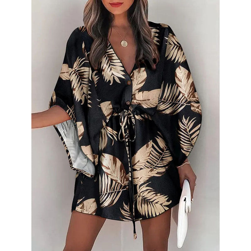 Womens Floral Print V-Neck Dress