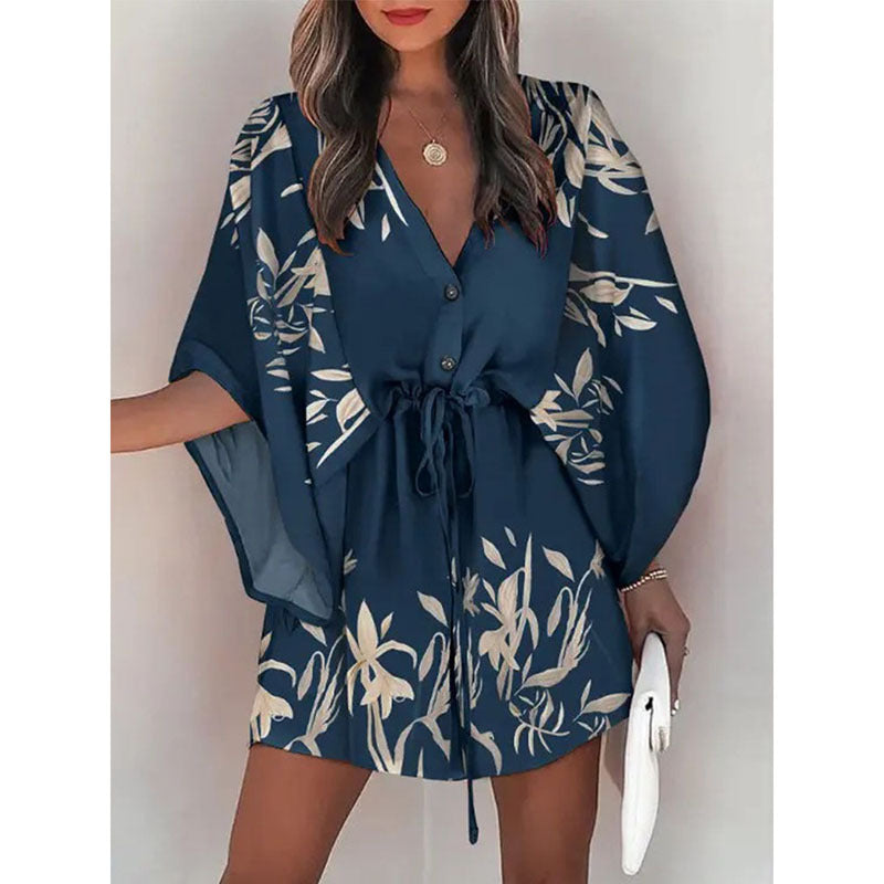Womens Floral Print V-Neck Dress