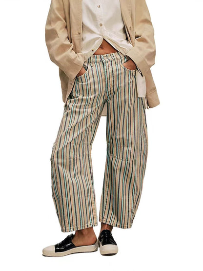 Womens Floral Printed Denim Cropped Pants