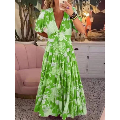Womens Floral V-Neck Long Dress