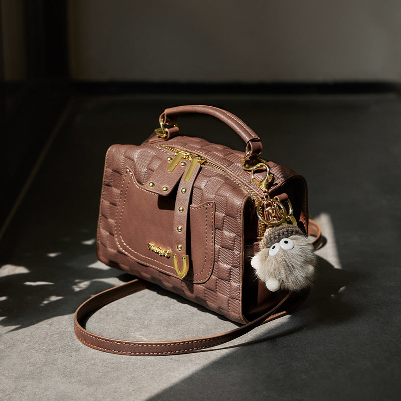 Womens Genuine Leather Boston Crossbody Bag