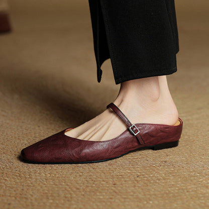 Womens Genuine Leather Flat Slippers
