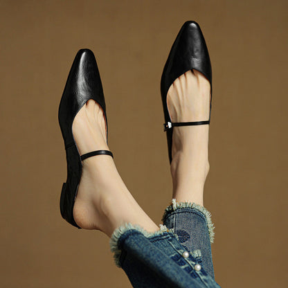 Womens Genuine Leather Flat Slippers