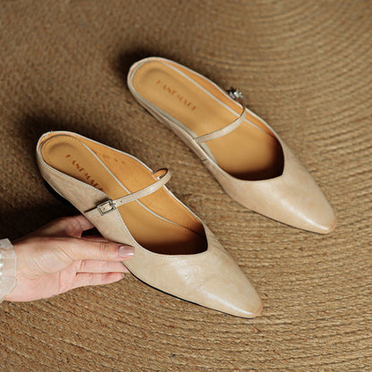 Womens Genuine Leather Flat Slippers
