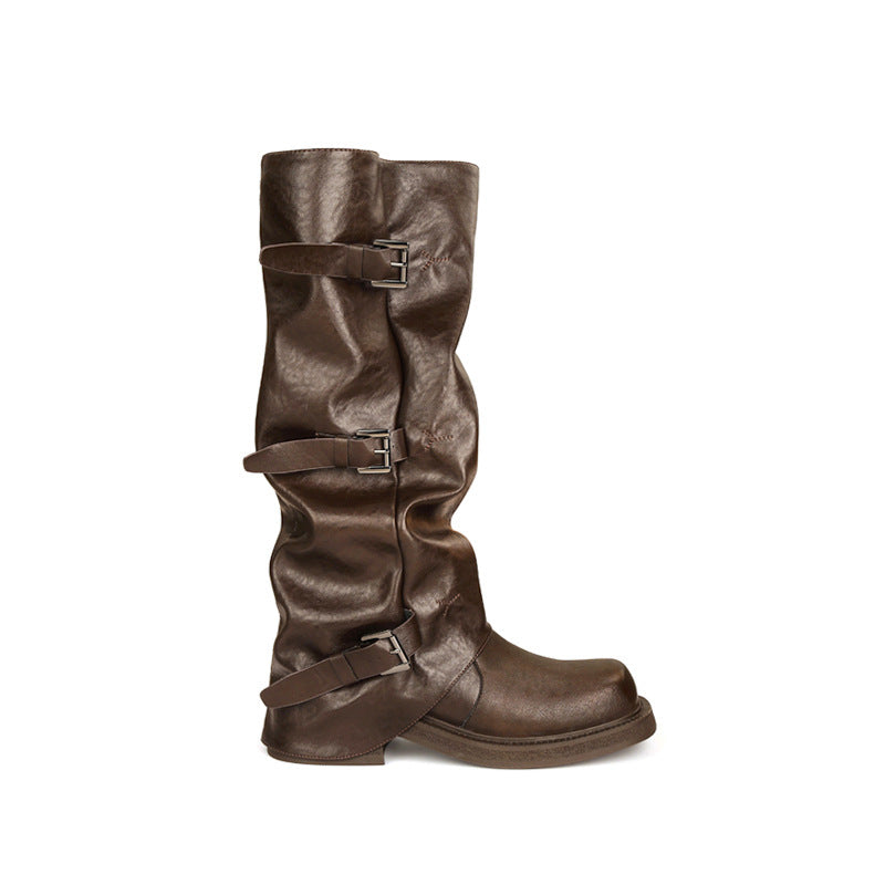 Womens Genuine Leather Height Increasing Slouch Boots