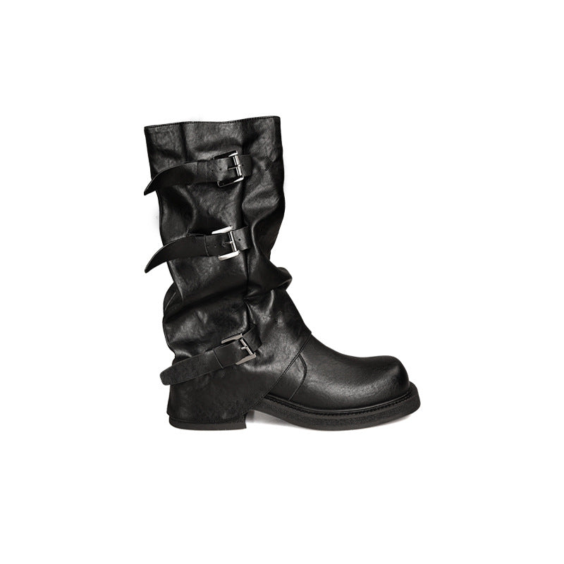 Womens Genuine Leather Height Increasing Slouch Boots
