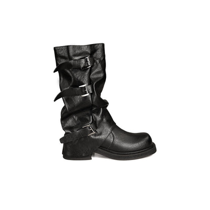 Womens Genuine Leather Height Increasing Slouch Boots