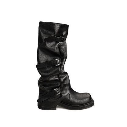 Womens Genuine Leather Height Increasing Slouch Boots